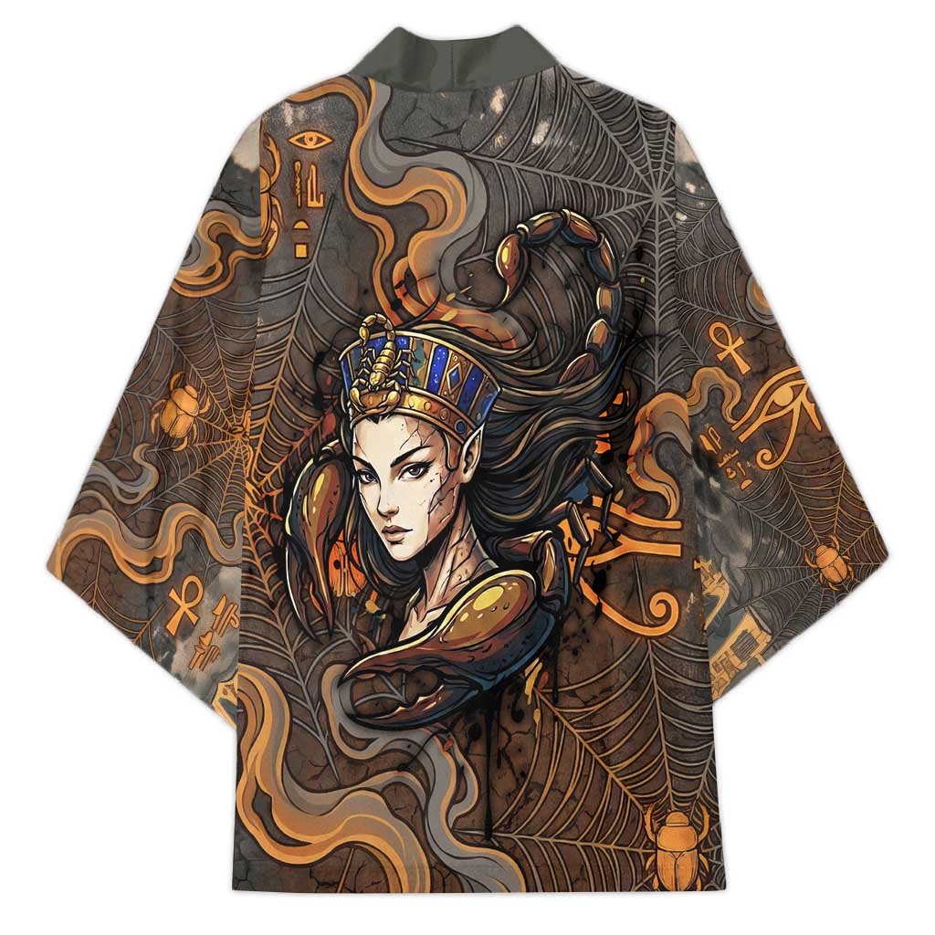 Serket Egyptian Kimono Jeweled Scorpion and Cobweb Motif in Mystical Egyptian