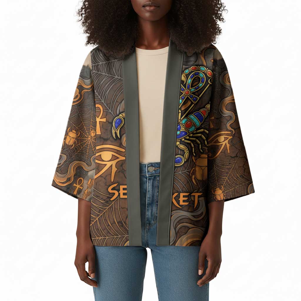 Serket Egyptian Kimono Jeweled Scorpion and Cobweb Motif in Mystical Egyptian