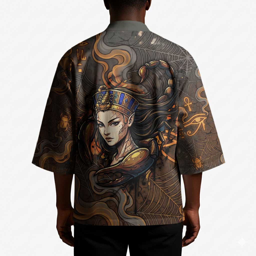 Serket Egyptian Kimono Jeweled Scorpion and Cobweb Motif in Mystical Egyptian
