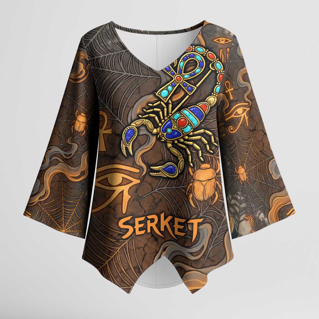 Serket Egyptian Kimono Sleeve Blouse Jeweled Scorpion and Cobweb Motif in Mystical Egyptian