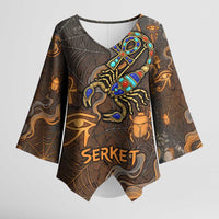 Serket Egyptian Kimono Sleeve Blouse Jeweled Scorpion and Cobweb Motif in Mystical Egyptian