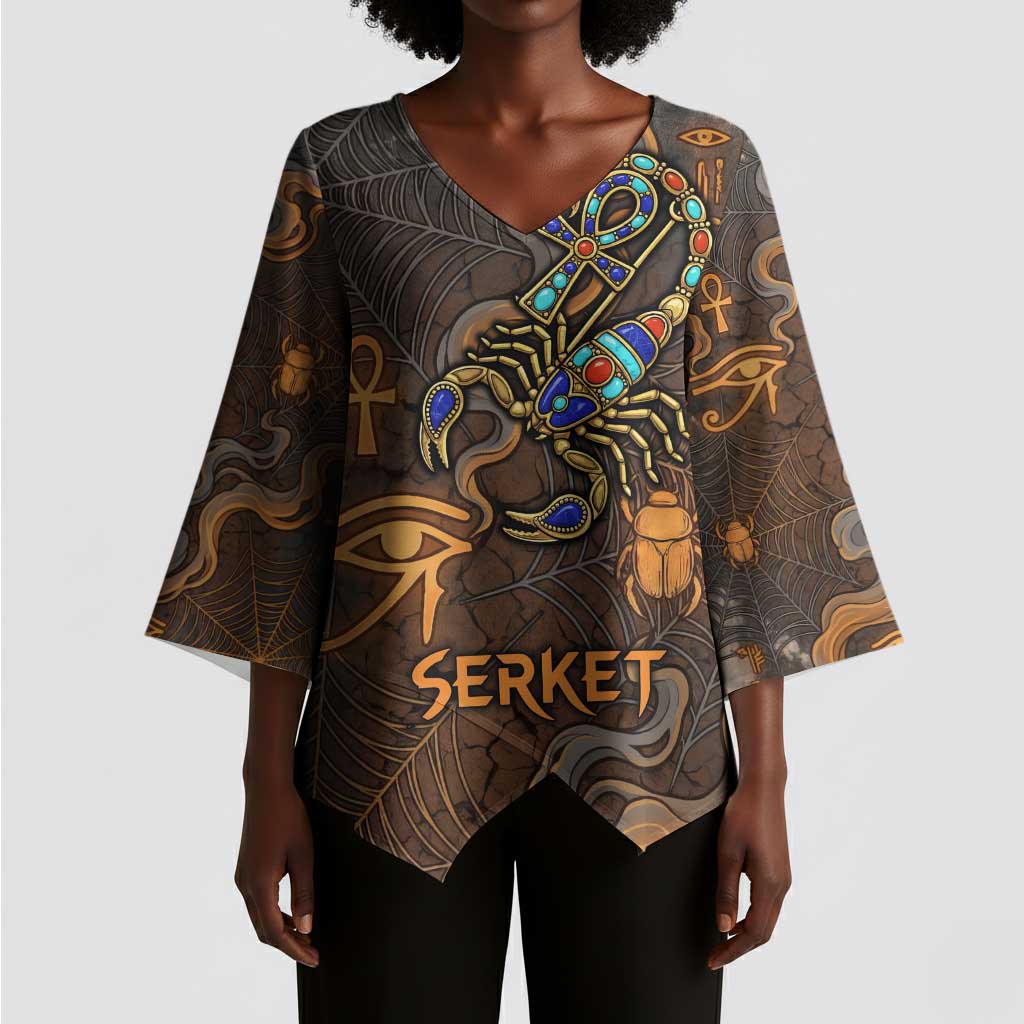 Serket Egyptian Kimono Sleeve Blouse Jeweled Scorpion and Cobweb Motif in Mystical Egyptian