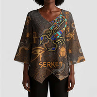 Serket Egyptian Kimono Sleeve Blouse Jeweled Scorpion and Cobweb Motif in Mystical Egyptian
