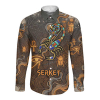 Serket Egyptian Long Sleeve Button Shirt Jeweled Scorpion and Cobweb Motif in Mystical Egyptian
