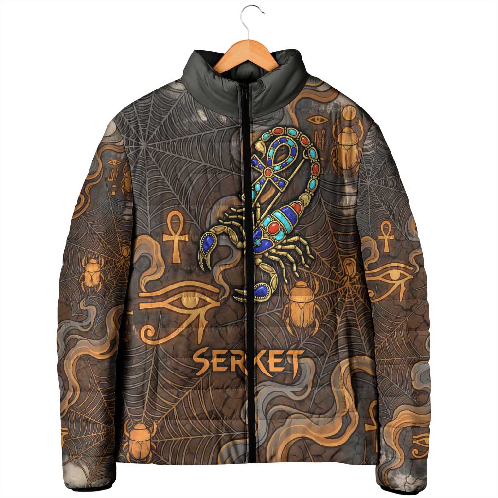 Serket Egyptian Padded Jacket Jeweled Scorpion and Cobweb Motif in Mystical Egyptian