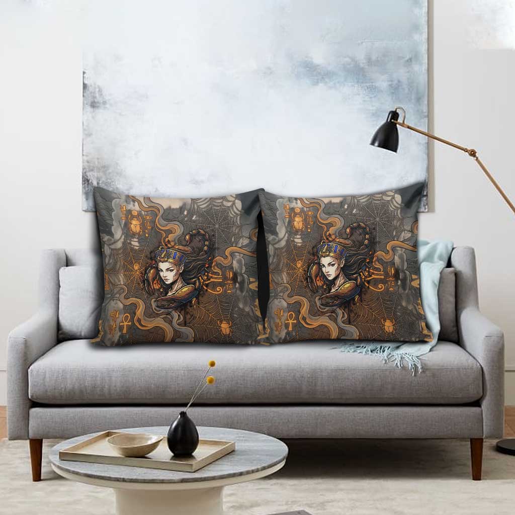 Serket Egyptian Pillow Cover Jeweled Scorpion and Cobweb Motif in Mystical Egyptian