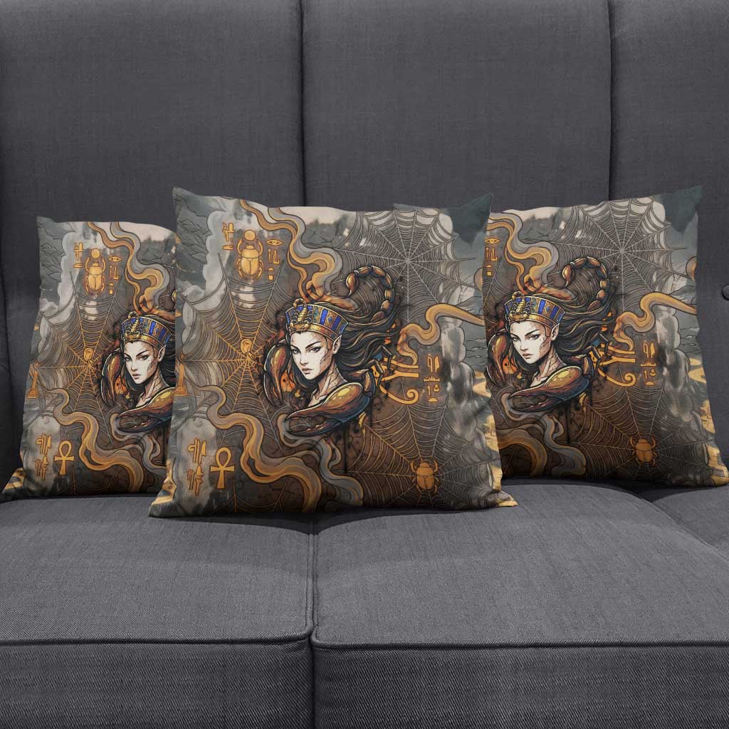 Serket Egyptian Pillow Cover Jeweled Scorpion and Cobweb Motif in Mystical Egyptian