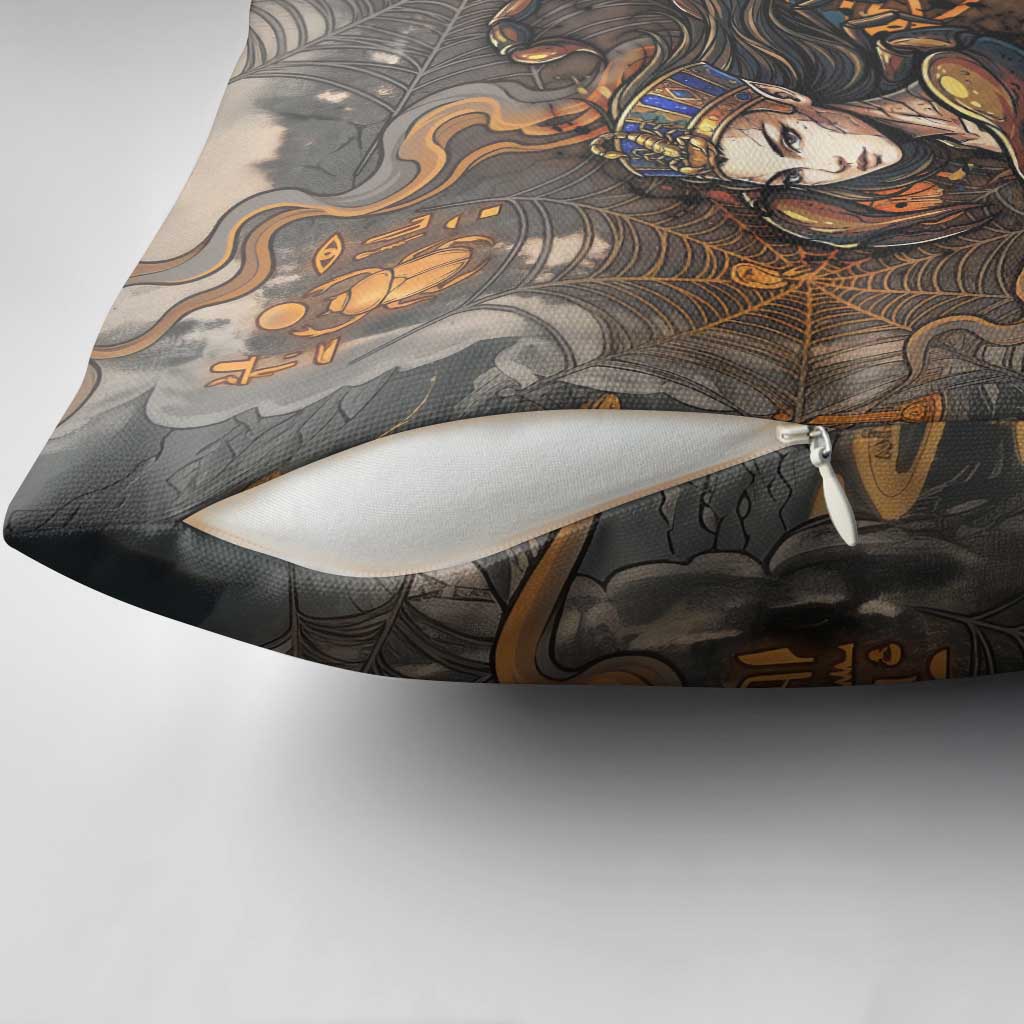 Serket Egyptian Pillow Cover Jeweled Scorpion and Cobweb Motif in Mystical Egyptian