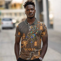 Serket Egyptian Polo Shirt Jeweled Scorpion and Cobweb Motif in Mystical Egyptian