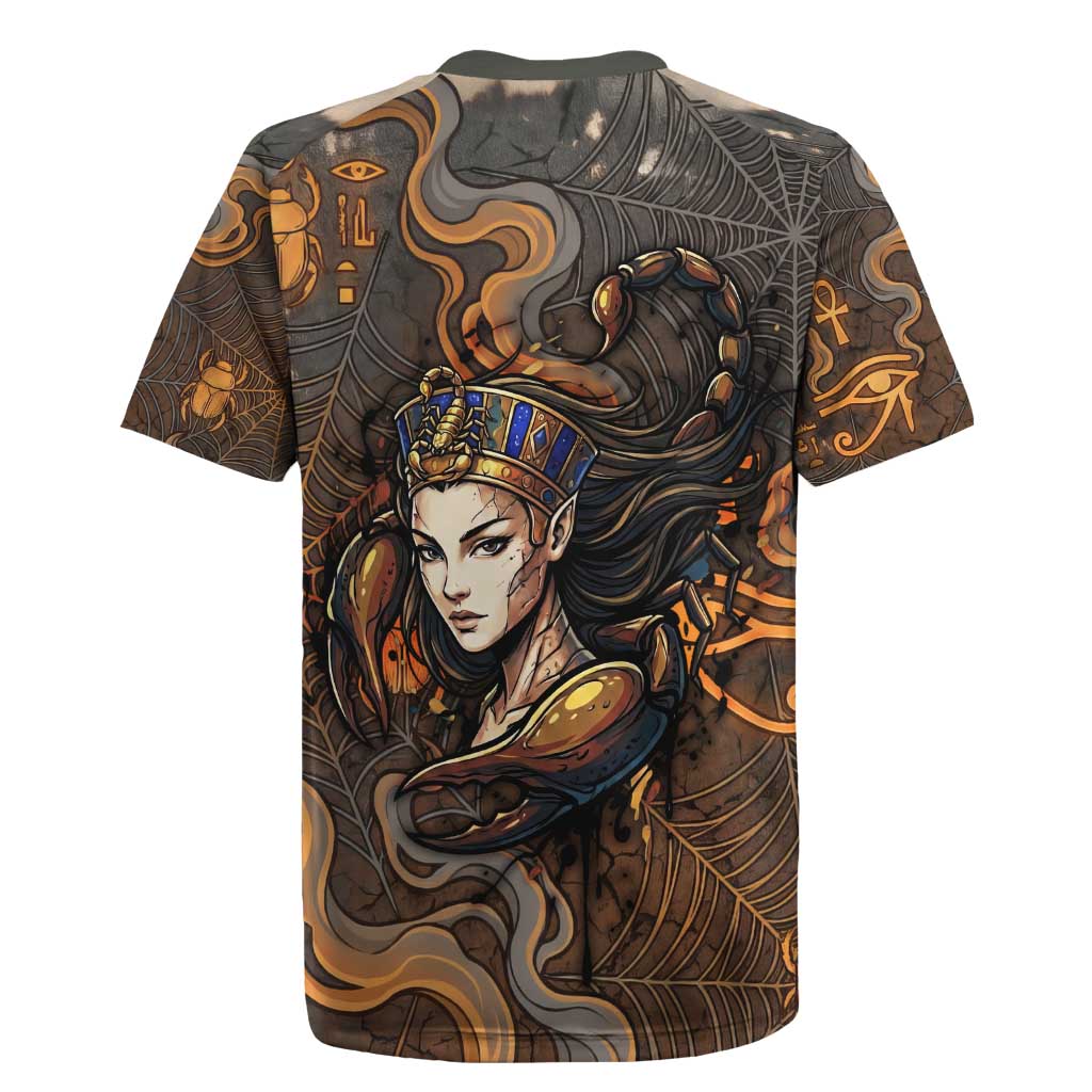 Serket Egyptian Rugby Jersey Jeweled Scorpion and Cobweb Motif in Mystical Egyptian