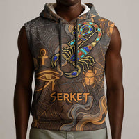 Serket Egyptian Sleeveless Hoodie Jeweled Scorpion and Cobweb Motif in Mystical Egyptian
