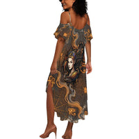 Serket Egyptian Summer Maxi Dress Jeweled Scorpion and Cobweb Motif in Mystical Egyptian