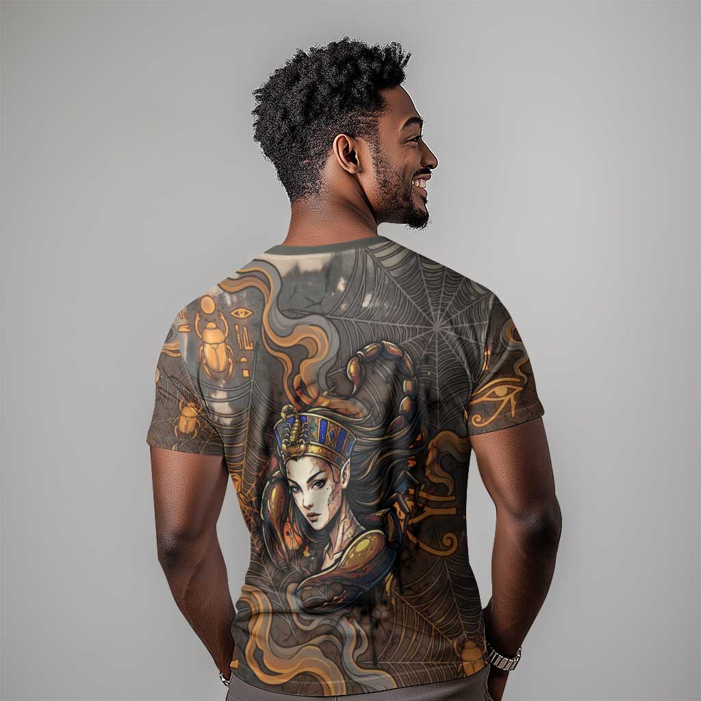 Serket Egyptian T shirt Jeweled Scorpion and Cobweb Motif in Mystical Egyptian