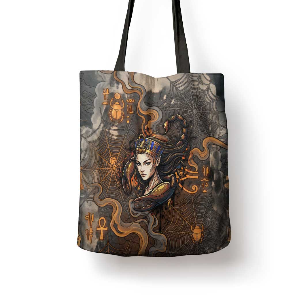 Serket Egyptian Tote Bag Jeweled Scorpion and Cobweb Motif in Mystical Egyptian