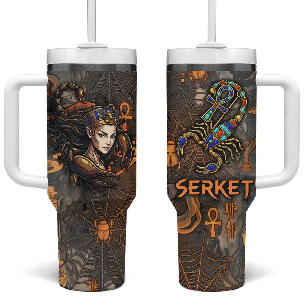 Serket Egyptian Tumbler With Handle Jeweled Scorpion and Cobweb Motif in Mystical Egyptian