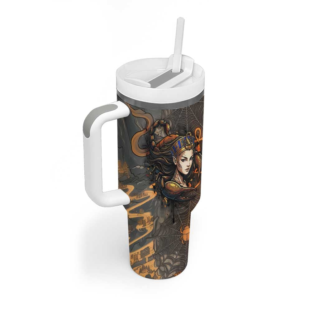 Serket Egyptian Tumbler With Handle Jeweled Scorpion and Cobweb Motif in Mystical Egyptian