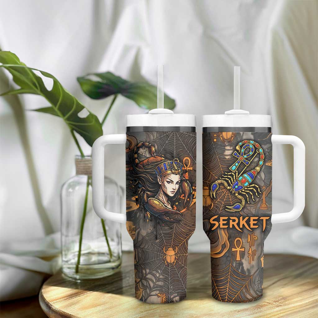 Serket Egyptian Tumbler With Handle Jeweled Scorpion and Cobweb Motif in Mystical Egyptian