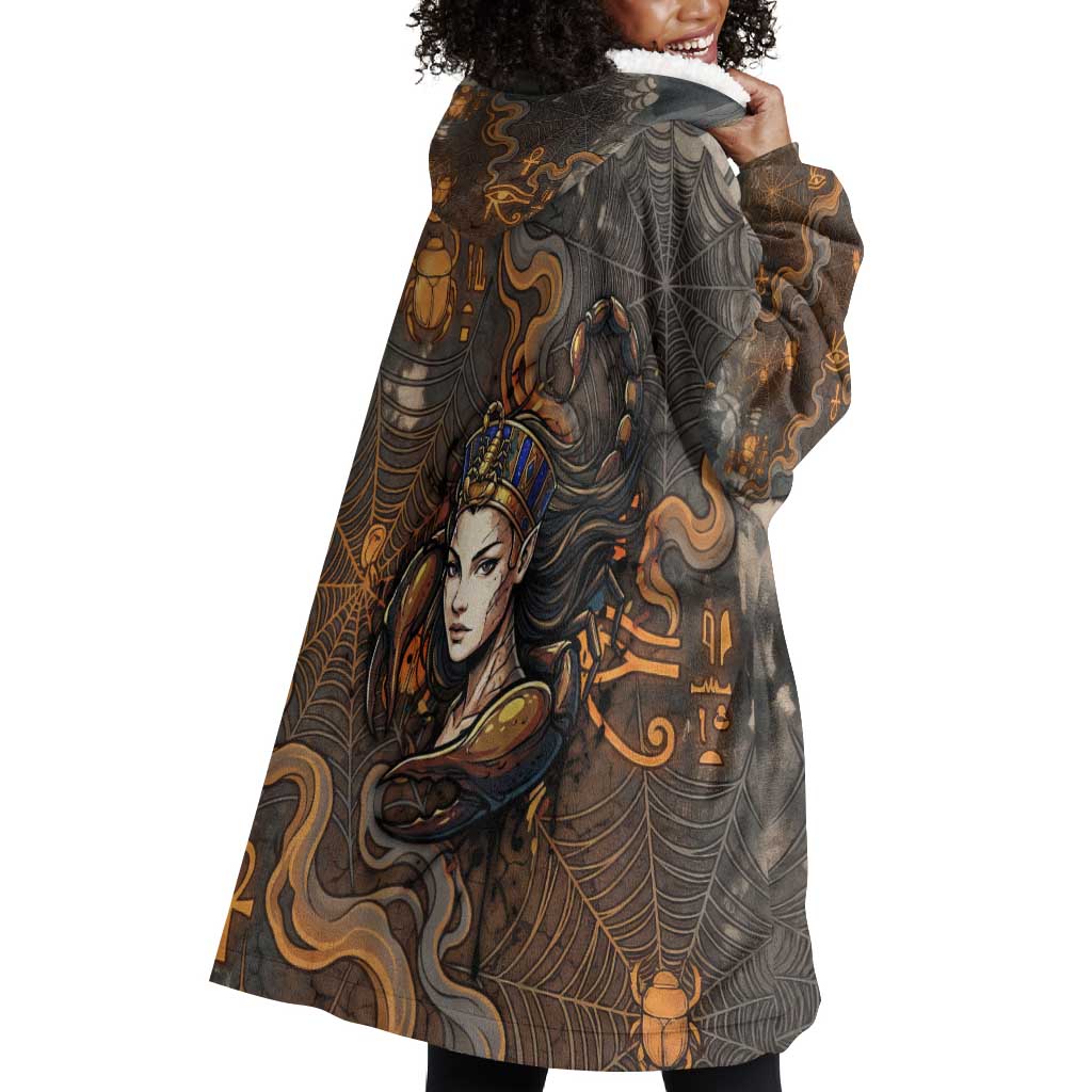 Serket Egyptian Wearable Blanket Hoodie Jeweled Scorpion and Cobweb Motif in Mystical Egyptian