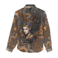 Serket Egyptian Women Casual Shirt Jeweled Scorpion and Cobweb Motif in Mystical Egyptian