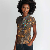 Serket Egyptian Women Polo Shirt Jeweled Scorpion and Cobweb Motif in Mystical Egyptian