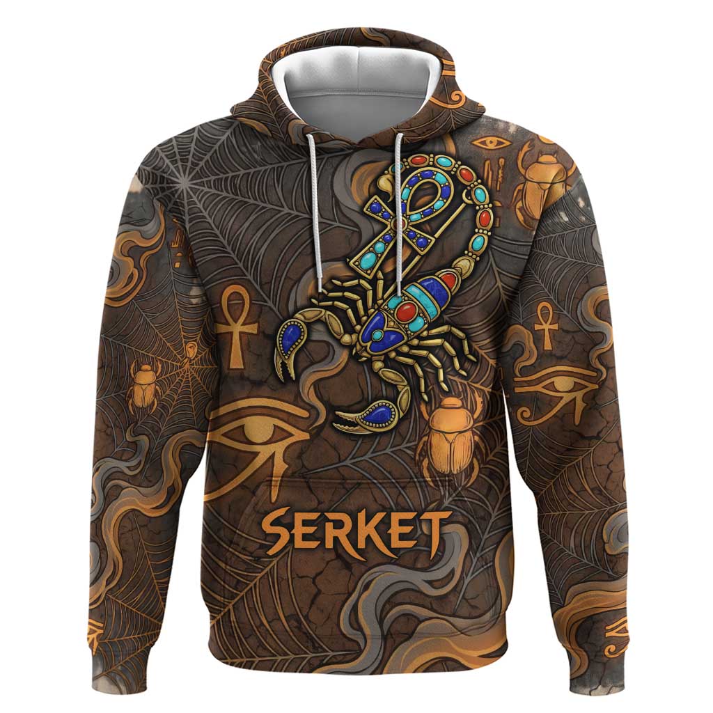 Serket Egyptian Zip Hoodie Jeweled Scorpion and Cobweb Motif in Mystical Egyptian