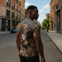 Serket Egyptian Zipper Polo Shirt Jeweled Scorpion and Cobweb Motif in Mystical Egyptian