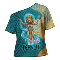 Tefnut Ancient Egyptian Cross Shoulder Shirt with Water Drop and Lion Symbol