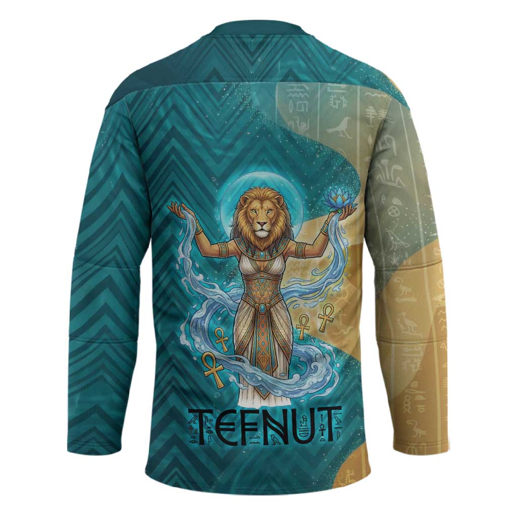 Tefnut Ancient Egyptian Hockey Jersey with Water Drop and Lion Symbol