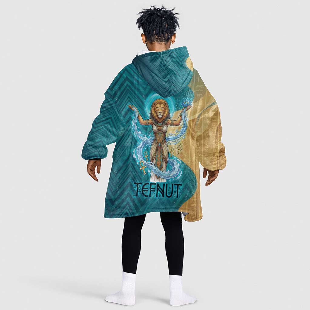 Tefnut Ancient Egyptian Kid Wearable Blanket Hoodie with Water Drop and Lion Symbol