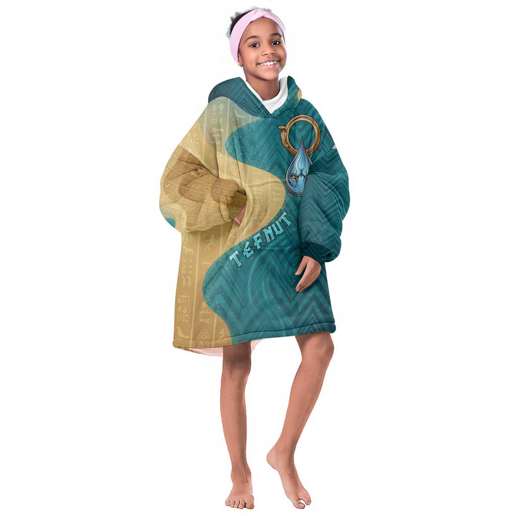 Tefnut Ancient Egyptian Kid Wearable Blanket Hoodie with Water Drop and Lion Symbol
