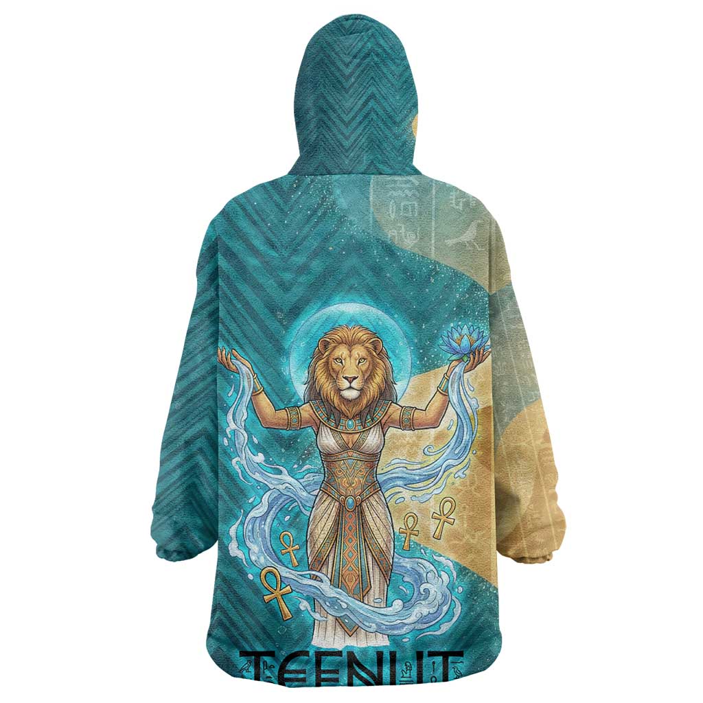 Tefnut Ancient Egyptian Kid Wearable Blanket Hoodie with Water Drop and Lion Symbol