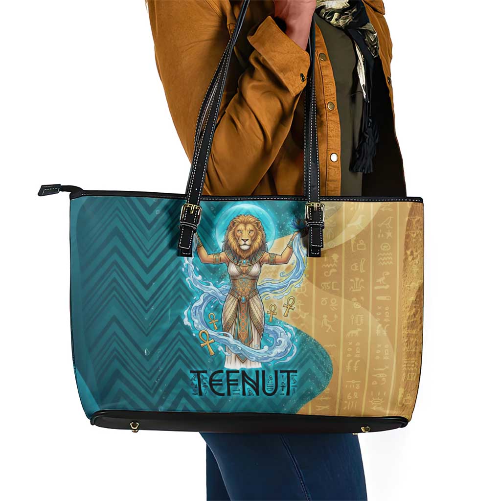 Tefnut Ancient Egyptian Leather Tote Bag with Water Drop and Lion Symbol