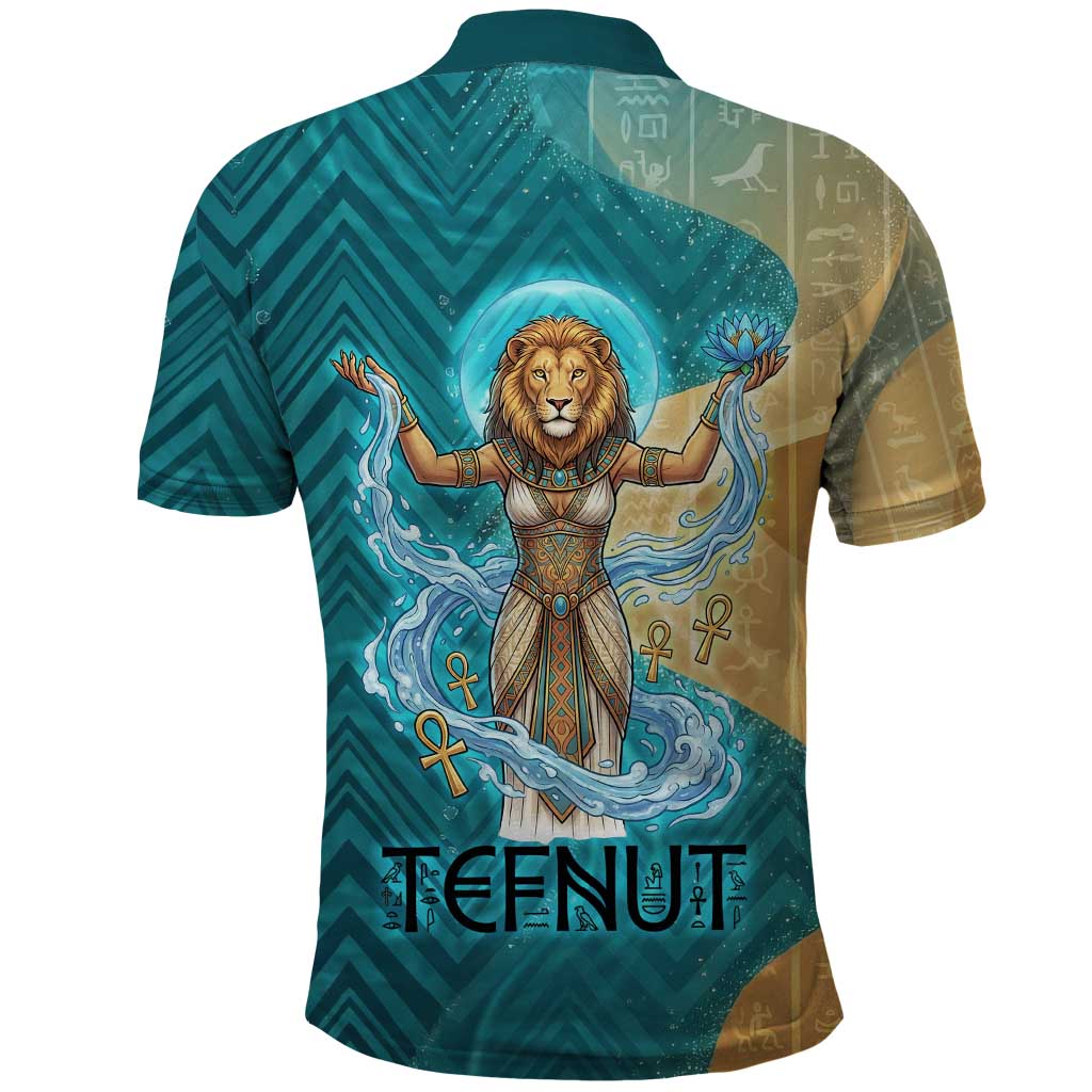 Tefnut Ancient Egyptian Polo Shirt with Water Drop and Lion Symbol