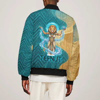 Tefnut Ancient Egyptian Sleeve Zip Bomber Jacket with Water Drop and Lion Symbol