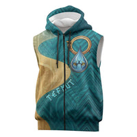 Tefnut Ancient Egyptian Sleeveless Zip Hoodie with Water Drop and Lion Symbol