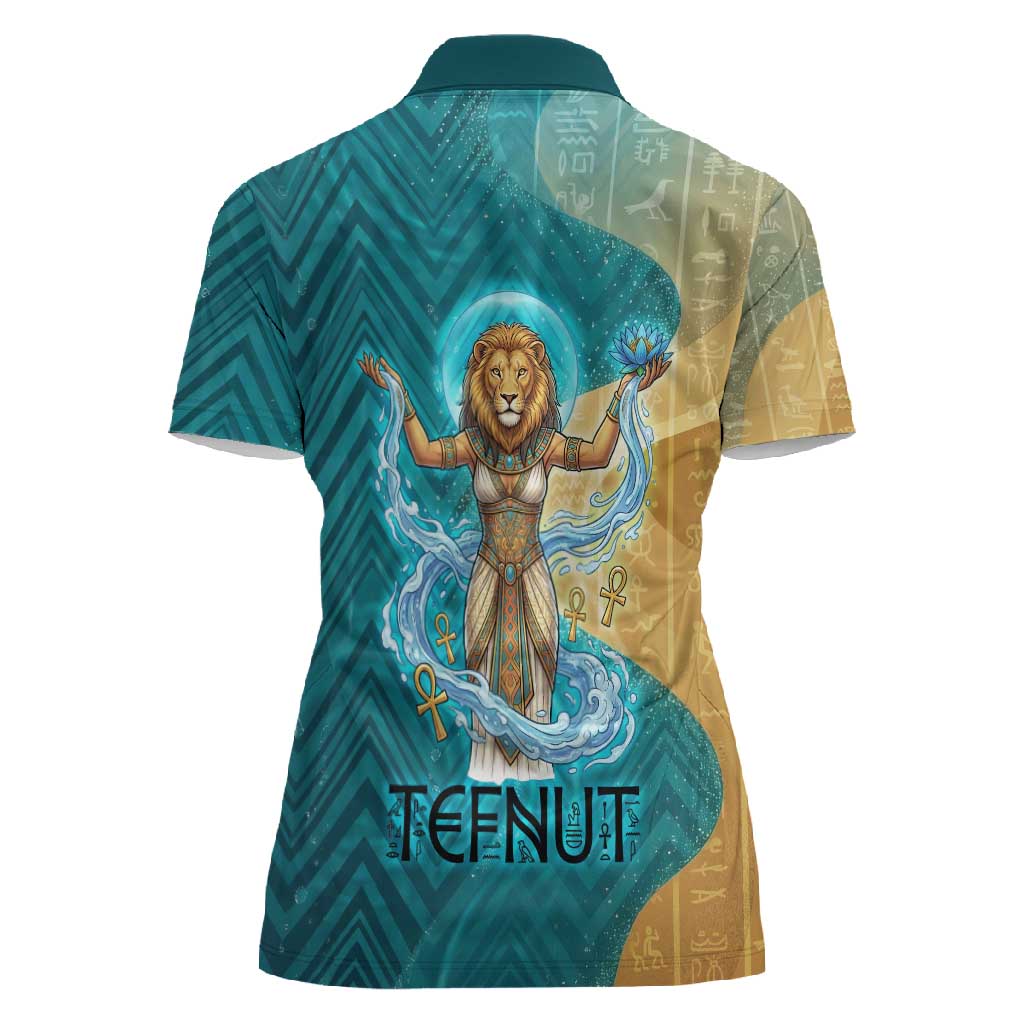 Tefnut Ancient Egyptian Women Polo Shirt with Water Drop and Lion Symbol