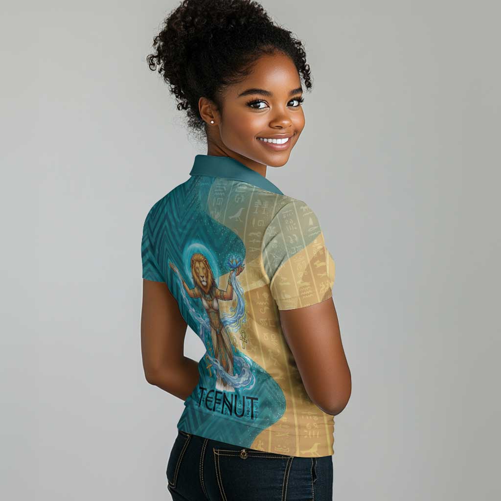 Tefnut Ancient Egyptian Women Polo Shirt with Water Drop and Lion Symbol