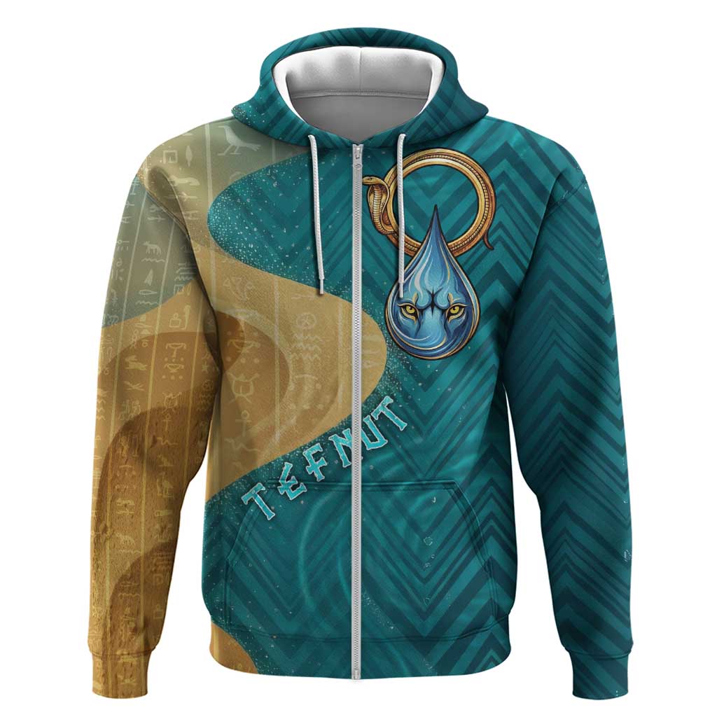 Tefnut Ancient Egyptian Zip Hoodie with Water Drop and Lion Symbol