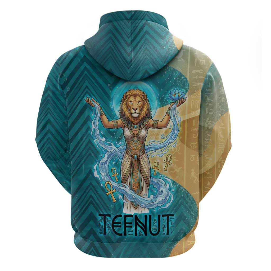 Tefnut Ancient Egyptian Zip Hoodie with Water Drop and Lion Symbol