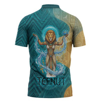 Tefnut Ancient Egyptian Zipper Polo Shirt with Water Drop and Lion Symbol