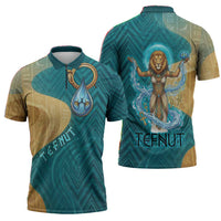 Tefnut Ancient Egyptian Zipper Polo Shirt with Water Drop and Lion Symbol