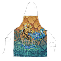 Egyptian Tefnut Fiery Eye Apron with Roaring Lion in Desert and Water Element