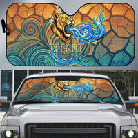 Egyptian Tefnut Fiery Eye Auto Sun Shade with Roaring Lion in Desert and Water Element