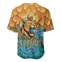 Egyptian Tefnut Fiery Eye Baseball Jersey with Roaring Lion in Desert and Water Element