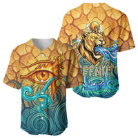 Egyptian Tefnut Fiery Eye Baseball Jersey with Roaring Lion in Desert and Water Element