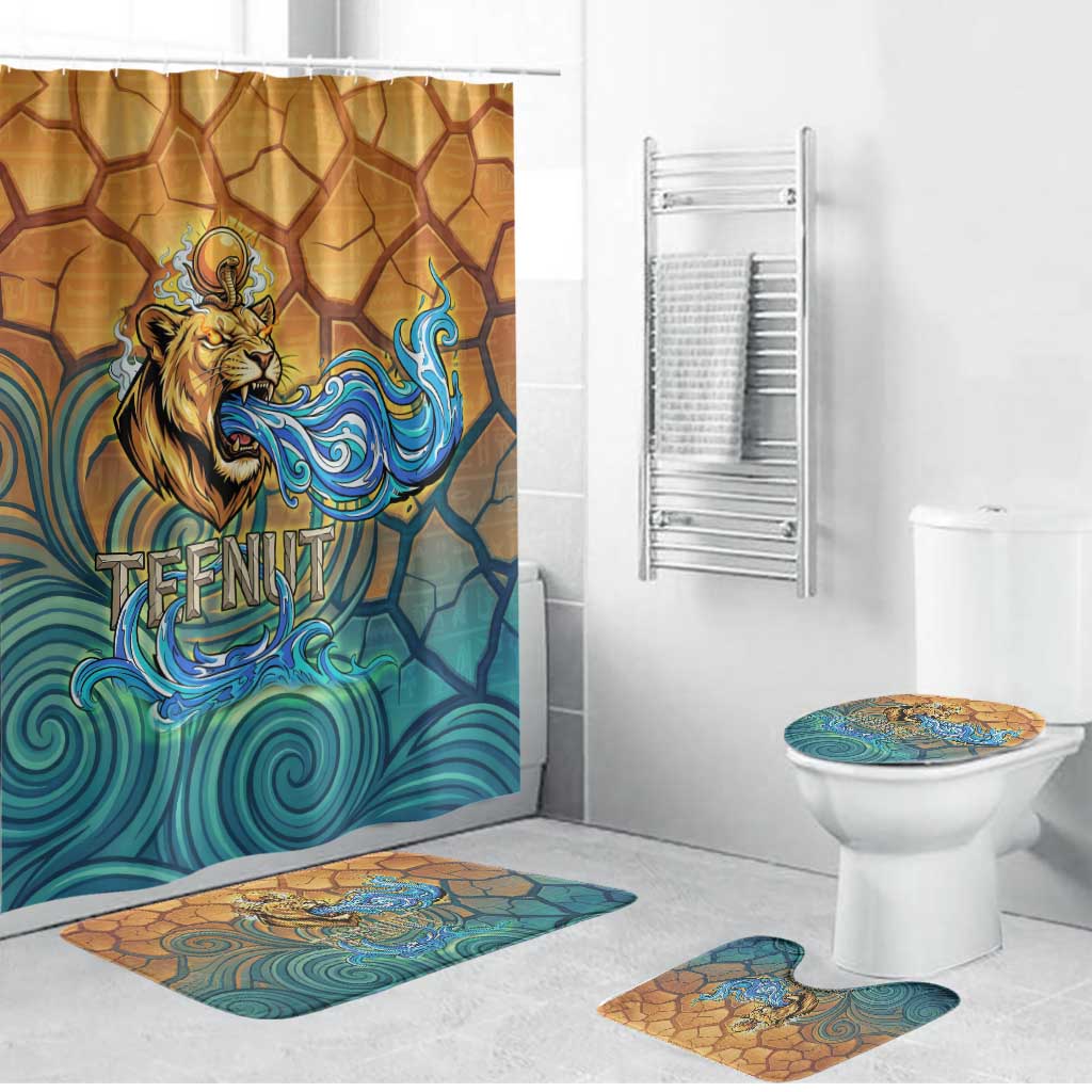 Egyptian Tefnut Fiery Eye Bathroom Set with Roaring Lion in Desert and Water Element