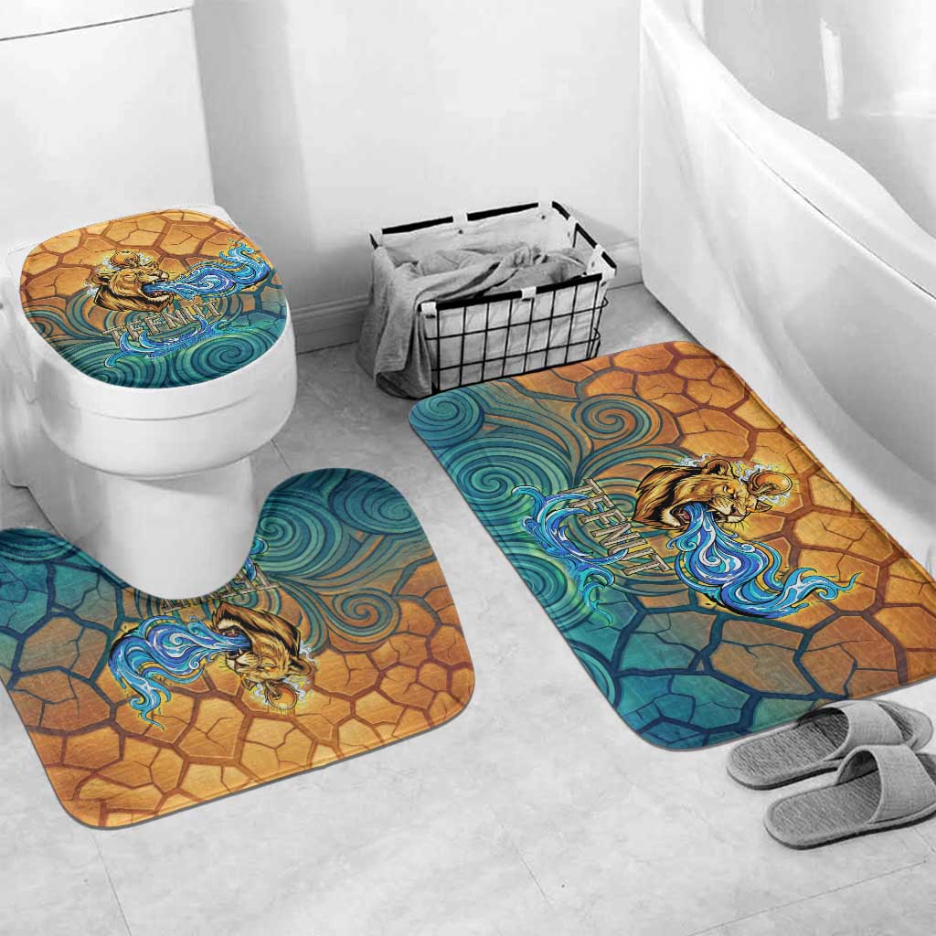 Egyptian Tefnut Fiery Eye Bathroom Set with Roaring Lion in Desert and Water Element