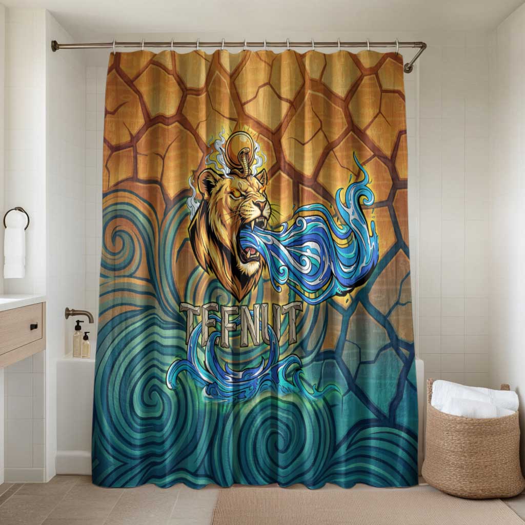 Egyptian Tefnut Fiery Eye Bathroom Set with Roaring Lion in Desert and Water Element