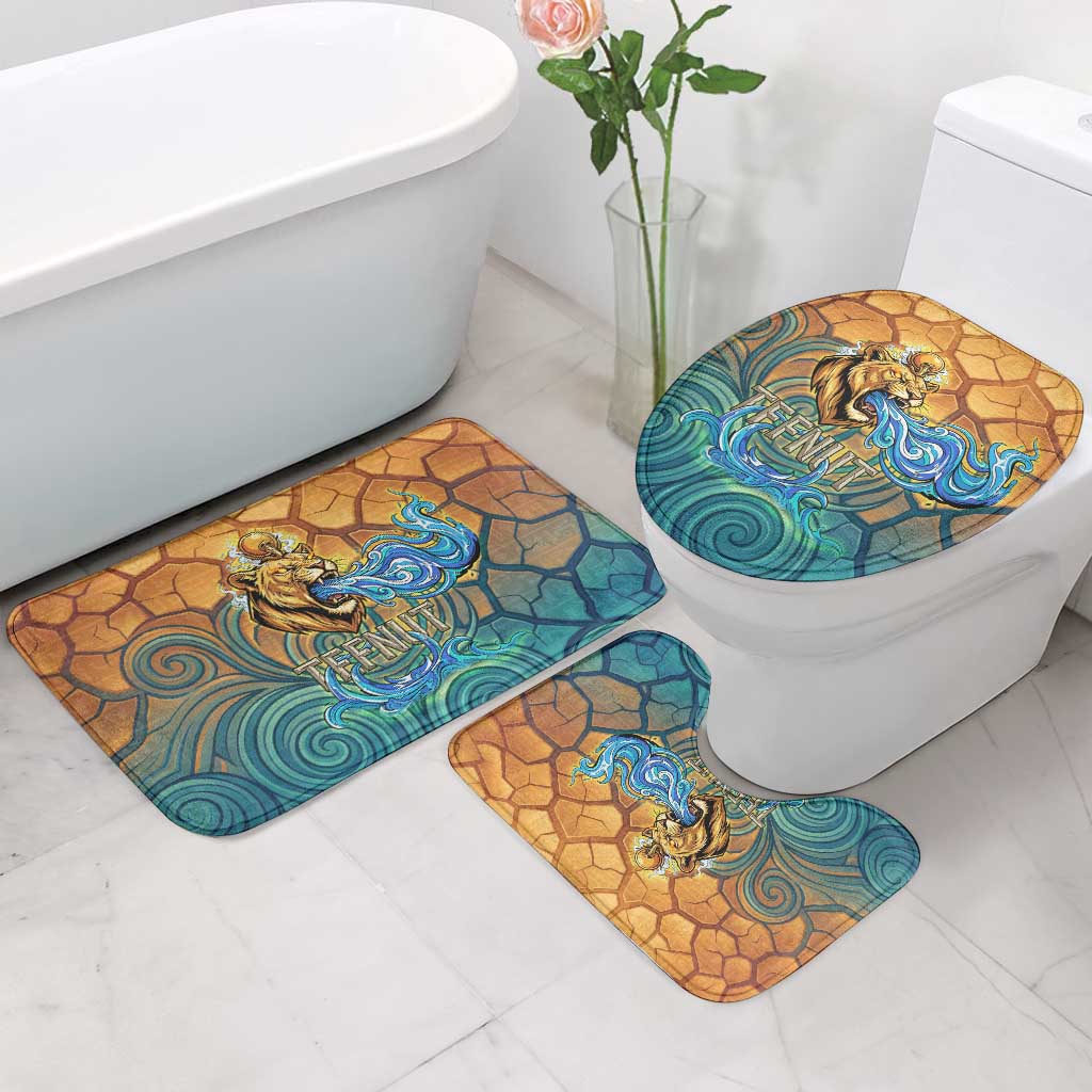 Egyptian Tefnut Fiery Eye Bathroom Set with Roaring Lion in Desert and Water Element