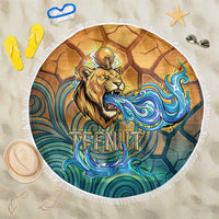 Egyptian Tefnut Fiery Eye Beach Blanket with Roaring Lion in Desert and Water Element